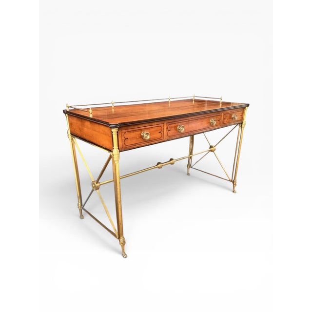 French 1950s Kittinger French Directoire Writing Desk in Solid Brass and Satinwood For Sale - Image 3 of 14