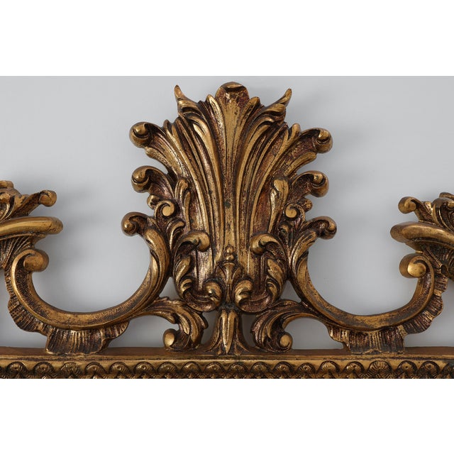 20th Century Chippendale Gilt Metal Mirror with Palmette Crest and Husk Garlands, Italy, 1950s For Sale - Image 10 of 11
