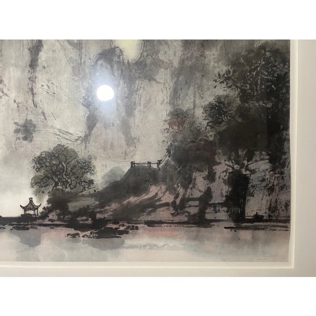 Large Vintage 1992 Original Chinese Ink Watercolor Mountain Landscape Painting For Sale - Image 11 of 17