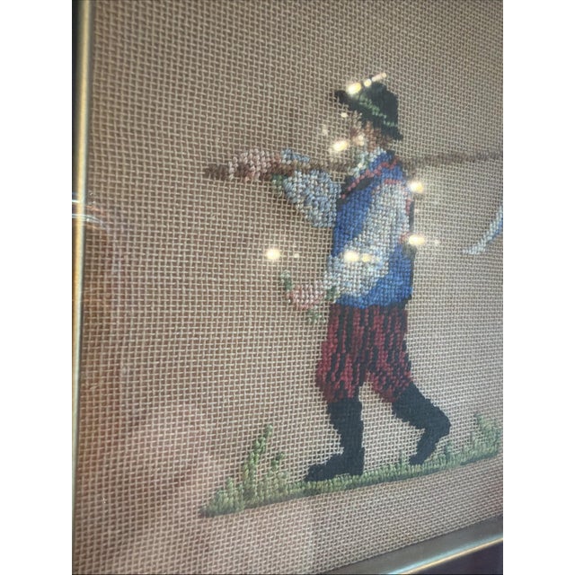 Folk Art Vintage Framed Needlepoint Folk Art Peasant Figure Decorative Frame 5”x5.5” Art For Sale - Image 3 of 5