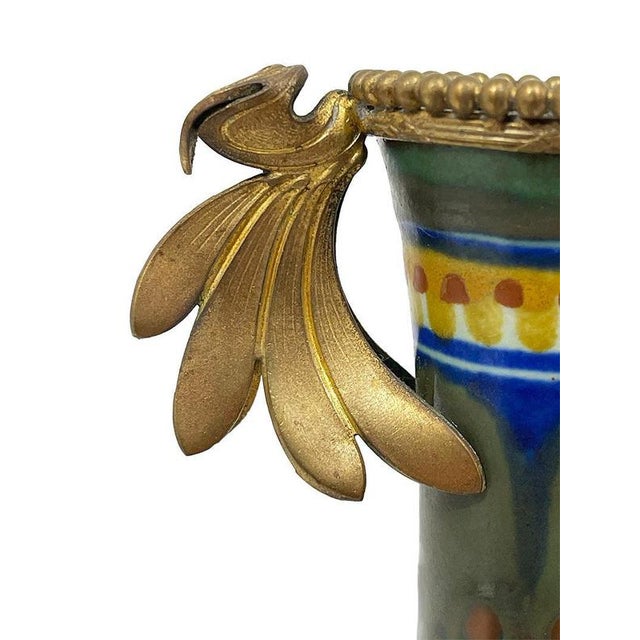 Dutch Earthenware Vase with Feather Decor from PZH Gouda, Holland, 1910 For Sale - Image 3 of 9