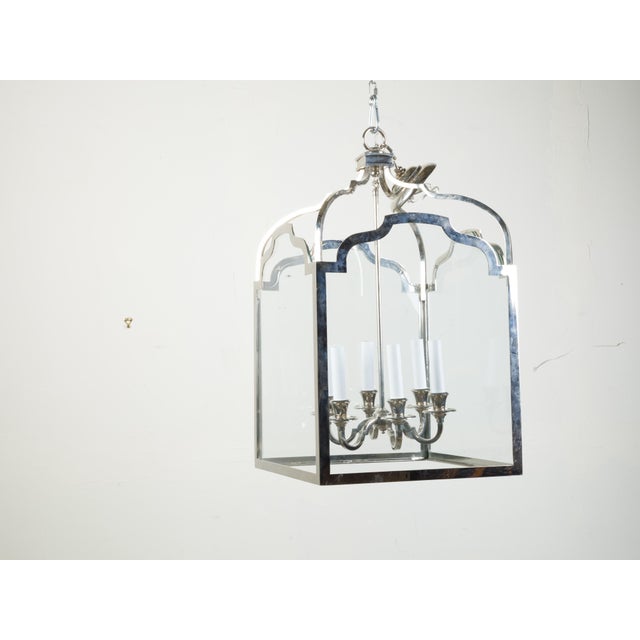 Mid 20th Century French Nickel Lantern with Six Scrolling Arms and Glass Panels For Sale - Image 9 of 9