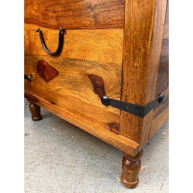 Late 20th Century Pair of Rustic Wood and Metal Storage Trunks W/ Lift-Top Lids For Sale - Image 15 of 15