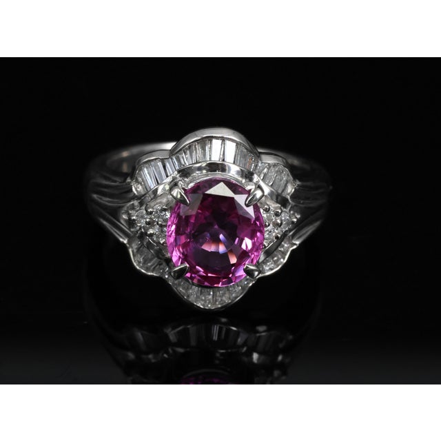 Late 20th Century Intense Pink Sapphire 0.41ct Diamond Platinum Ring Size 5.5 For Sale In New York - Image 6 of 18