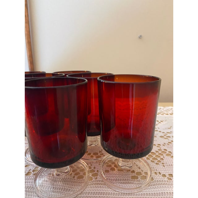 Glass Vintage French Luminarc Cavalier Ruby Red Footed Juice Glasses - Set of 6 For Sale - Image 7 of 7