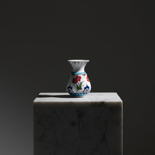 Red Handmade Ceramic Petite “Kandil” Vase (15cm) – Red Spring Blossoms – Traditional Iznik Decor For Sale - Image 8 of 8