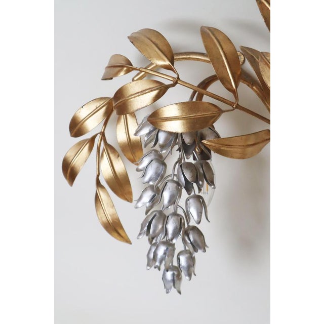 Metal Large Golden Bell Flower Pioggia Doro Wall Lamp attributed to Hans Kögl, 1970s For Sale - Image 7 of 13