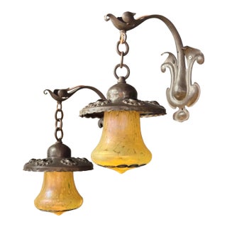 Pair of Early 1900’s Austrian Jeweled Sconces With Glass Shades For Sale