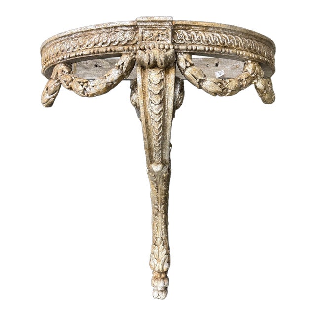 Early 20th Century Carved and Painted Wall-Mounted Console Table With Marble Top For Sale
