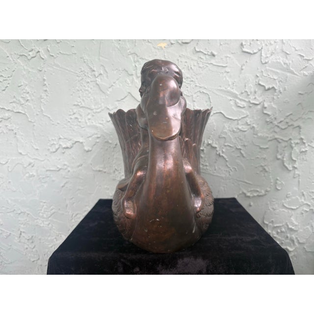 1970s Vintage Korean Cast Metal Swan & Cherub Planter Cachepot in Bronze Finish, 1970s For Sale - Image 5 of 11