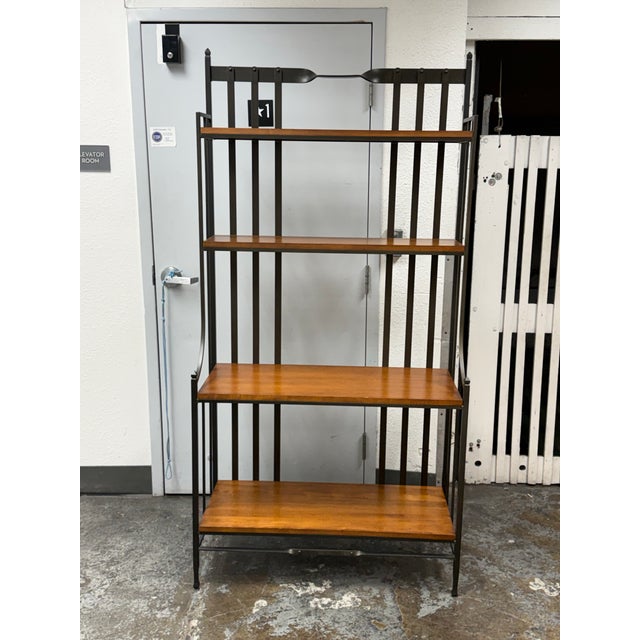 Design Plus Gallery presents an Industrial Iron + Wood Four-Tier Étagère. The tall open framework is constructed from...