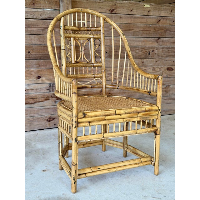 Vintage Refinished Brighton Pavilion Style Rattan Cane High-Back Armchair For Sale - Image 11 of 12