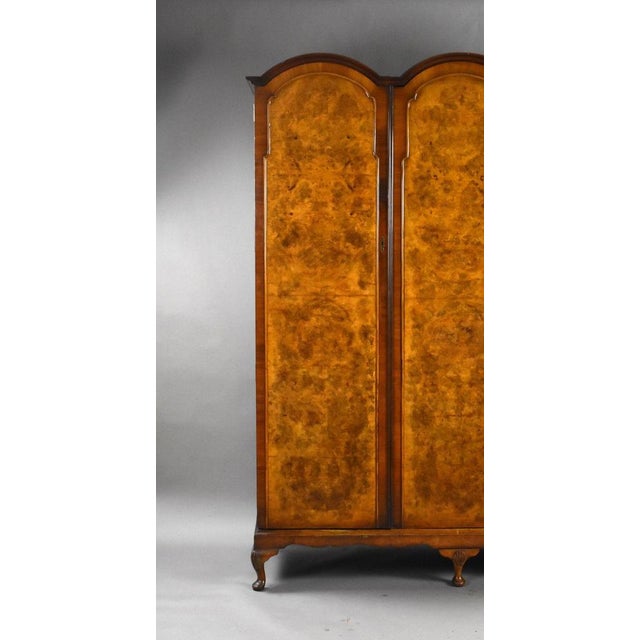 Queen Anne Style Burr Walnut Triple Wardrobe, 1920s For Sale - Image 3 of 14