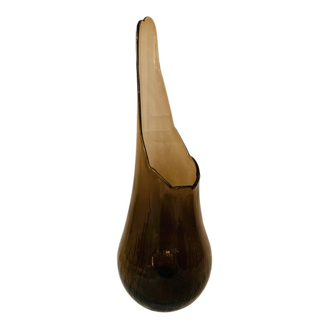 Vintage Fayette-Style Oversized “Gourd Art” Glass Vase in a Smokey Quartz Color For Sale