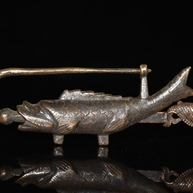 Mid 20th Century Mid 20th Century Brass Carp Figural Padlock / Trick Lock For Sale - Image 5 of 9