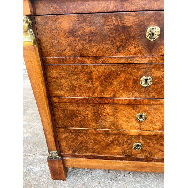 Traditional French 19th Century Empire Marble Top Burl Walnut Commode For Sale - Image 3 of 12