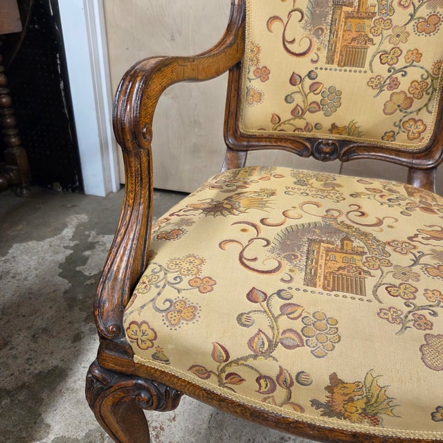 English 1910s English Edwardian Carved Upholstered Armchair With Cabriole Legs For Sale - Image 3 of 8