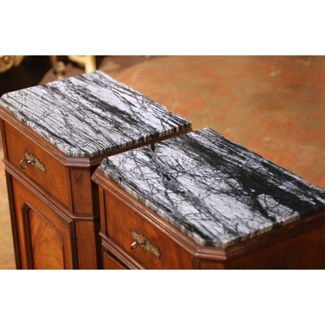 Mid 19th Century Pair of 19th Century French Louis Philippe Mahogany Marble-Top Nightstands For Sale - Image 5 of 12