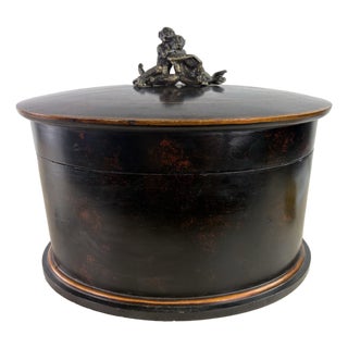 Large Handcrafted Oval Dresser Box With Bronze Monkey Handle For Sale