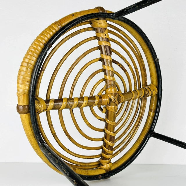 Wood Vintage Bamboo Metal Stool, Italy, 1950s For Sale - Image 7 of 12