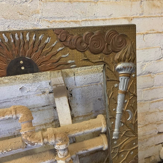 Traditional Antique Cast Iron Aesthetic Movement Night Day Sun Stars Fireplace Surround For Sale - Image 3 of 11