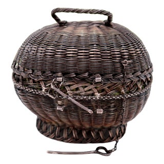 Basket-Shaped Silver Wire Box with Handle and Sliding Closure System For Sale