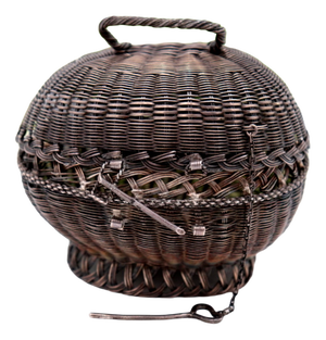 Basket-Shaped Silver Wire Box with Handle and Sliding Closure System