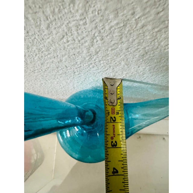 Glass Antique Hand Bown Mexican Blue Glass Porron Wine Decanter For Sale - Image 7 of 8