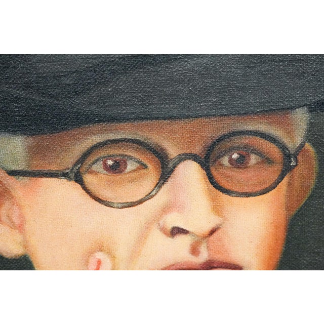 Huge Distinguished Antique Art Deco Oil Painting of Man in Suit Dandy Fashion Framed Portrait Home Wall Decor For Sale In New York - Image 6 of 17