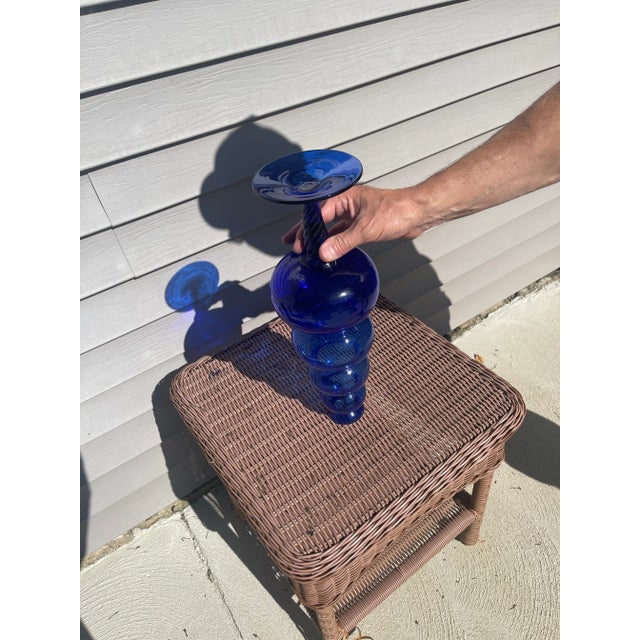 Glass Vintage Mid-Century Cobalt Blue Art Glass Beehive Vase For Sale - Image 7 of 7