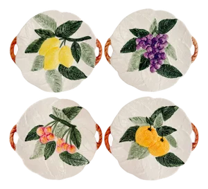 Vintage Japanese Majolica Embossed Fruit Handled Plates - Set of 4
