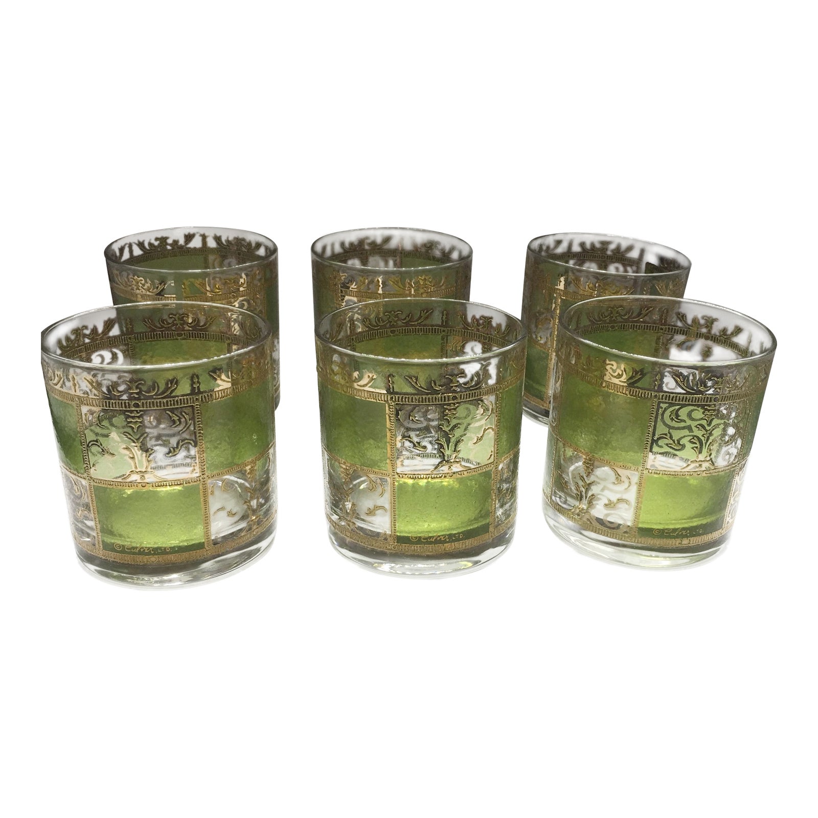 Culver Ltd. Prado Green and Gold Glassware Set of 6 Chairish