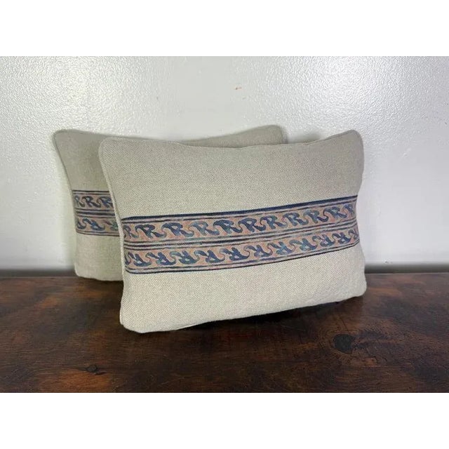 Rococo Pair of Petite Linen Pillows With Authentic Vintage Fortuny Stripe $450per Set Estimate: $880 - $1,320 For Sale - Image 3 of 6