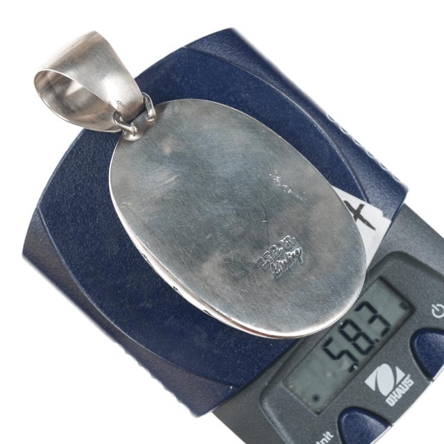 Ernest Thomas Bilagody Sr Navajo Large sterling pendant w/ high grade turquoise For Sale - Image 4 of 5