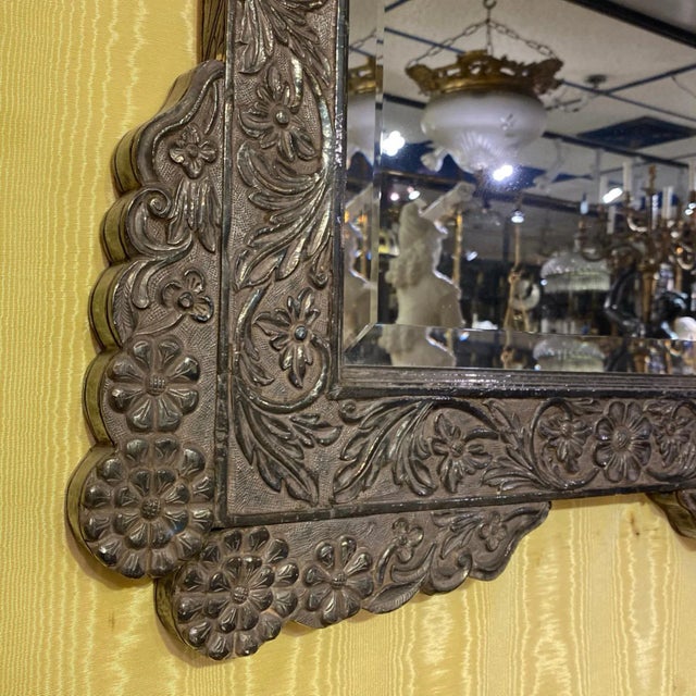 Metal Ornate 19 Century Indian Silver Clad Mirror For Sale - Image 7 of 13