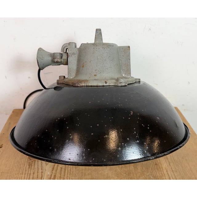 Industrial Black Enamel and Cast Iron Cage Pendant Light from Elektrosvit, 1960s For Sale - Image 16 of 18