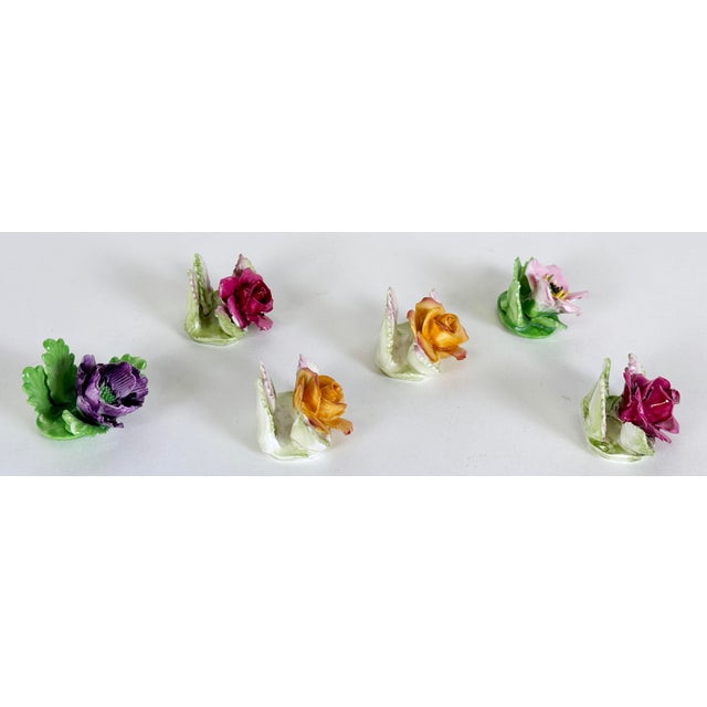 Figurative Vintage Rose Motif English Bone China Place Card Holders, Set of 6 For Sale - Image 3 of 9