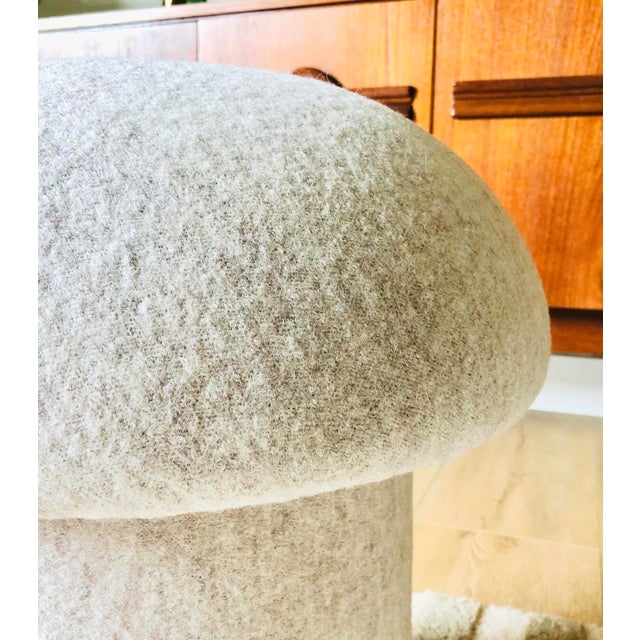 Ivory Mushroom Ottoman in Ivory Melange Wool For Sale - Image 8 of 11