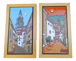 Enameled Earthenware Panels in Frames by Guillermo Saint Germier, Set of 2