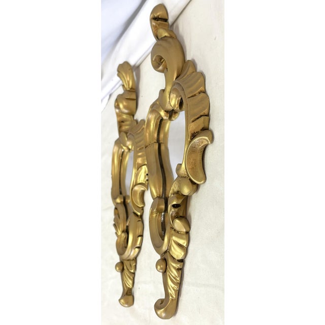 Vintage Sweet Petite Gold Scroll Wall Mirrors- A Pair For Sale - Image 4 of 14