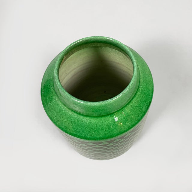 Mid-Century Modern Mid-Century Modern Italian Green Ceramic Vase with Triangular Pattern, 1960s For Sale - Image 3 of 12