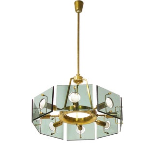 Pendant Light in Brass and Smoked Glass by Gino Paroldo for Dino Dei, 1960s For Sale