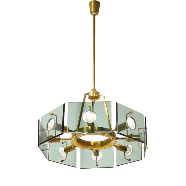 Pendant Light in Brass and Smoked Glass by Gino Paroldo for Dino Dei, 1960s For Sale