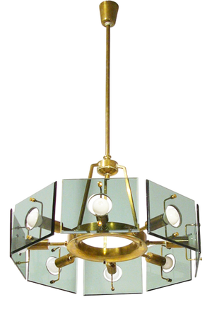 Pendant Light in Brass and Smoked Glass by Gino Paroldo for Dino Dei, 1960s