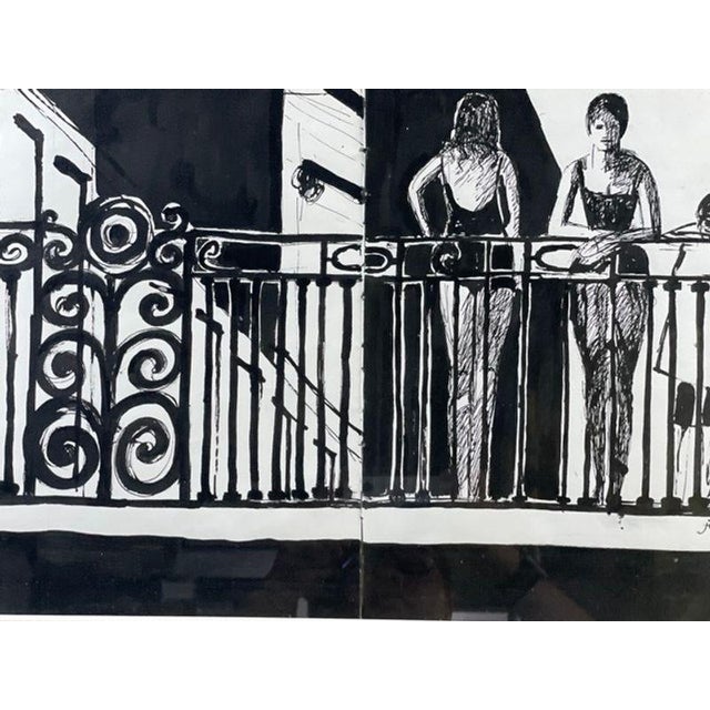 1965 Jordi Curós Original Black-and-White Balcony Scene, Signed & Framed For Sale In Washington DC - Image 6 of 18