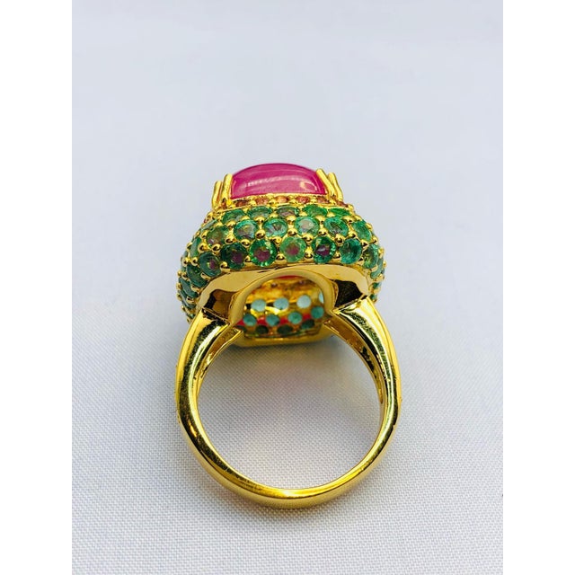 Bochic "Orient" Vintage Natural Emerald & Ruby Ring Set In 18K Yellow Gold & Silver Natural Cabochon Ruby - 17.50 Carat...