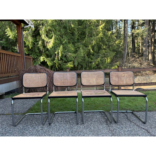 Mid century modern Knoll Breuer Cesca chairs set of 4 Bottom seat on the chairs needs to be Repaired