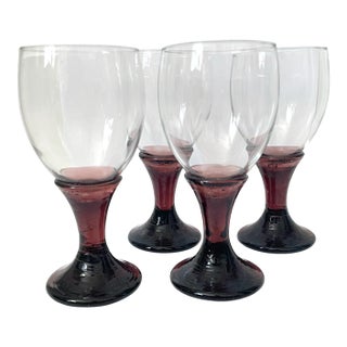 Rare Set of 4 Fire & Light Recycled Glass Wine Goblet Lavender Plum. Signed. Made in California. For Sale