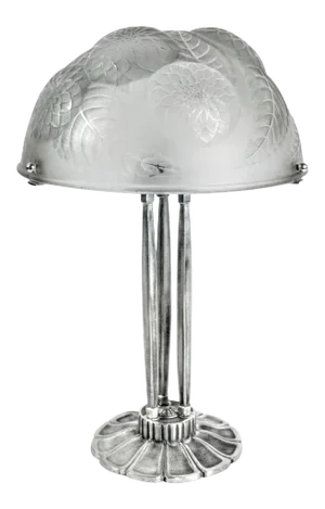French Art Deco Table Lamp Signed by R. Lalique "Dahlias"