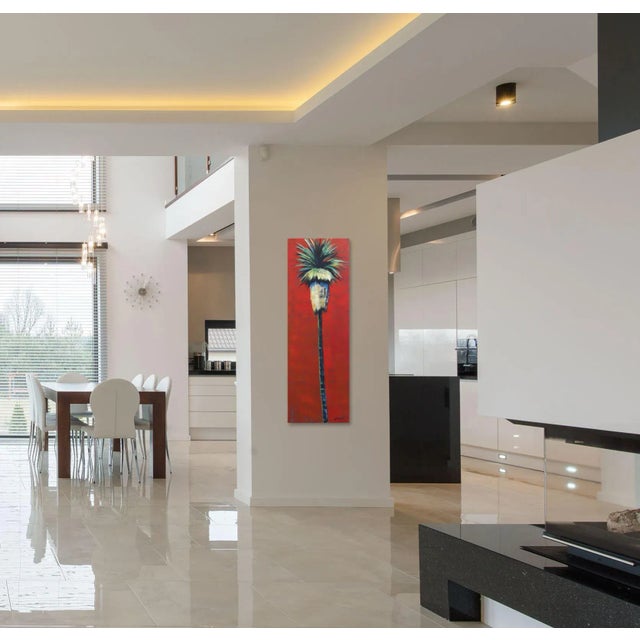 Textile Forever Sunset- Large Original Artwork Colorful Landscape Palm Tree on Abstract Red by Kathleen Keifer For Sale - Image 7 of 8